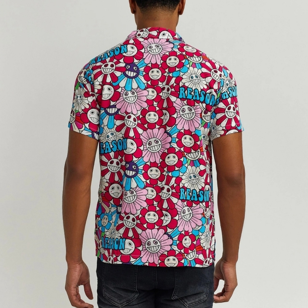 Reason Brand Sunflower All Over Print Button Down Shirt NWT Size XL BZ-3196 - Picture 4 of 5